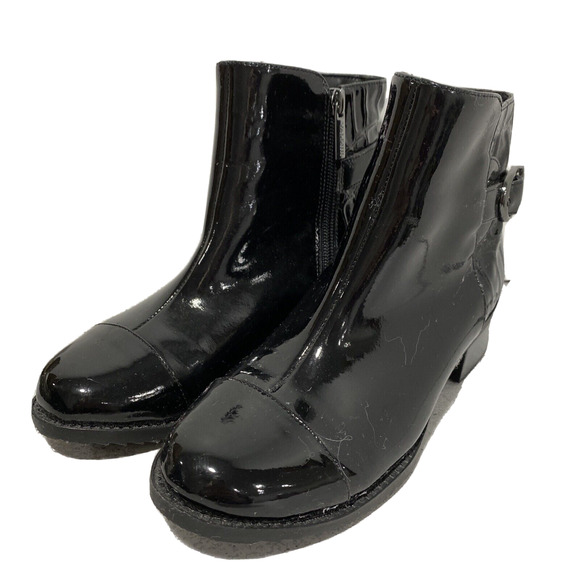 Valdini Mia ankle boots black patent and moc croc texture US 6M zip faux buckle - Picture 1 of 11
